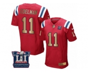 Men's Nike New England Patriots #11 Julian Edelman Elite Red Gold Alternate Super Bowl LI Champions NFL Jersey