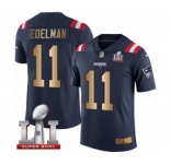 Men's Nike New England Patriots #11 Julian Edelman Limited Navy-Gold Rush Super Bowl LI 51 NFL Jersey