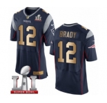 Men's Nike New England Patriots #12 Tom Brady Elite Navy-Gold Team Color Super Bowl LI 51 NFL Jersey
