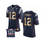 Men's Nike New England Patriots #12 Tom Brady Elite Navy Gold Team Color Super Bowl LI Champions NFL Jersey