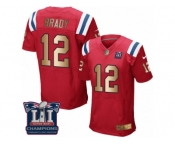 Men's Nike New England Patriots #12 Tom Brady Elite Red Gold Alternate Super Bowl LI Champions NFL Jersey
