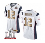 Men's Nike New England Patriots #12 Tom Brady Elite White-Gold Super Bowl LI 51 NFL Jersey