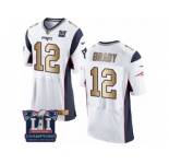 Men's Nike New England Patriots #12 Tom Brady Elite White Gold Super Bowl LI Champions NFL Jersey