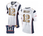 Men's Nike New England Patriots #12 Tom Brady Elite White Gold Super Bowl LI Champions NFL Jersey