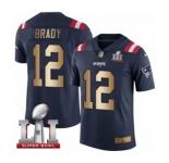 Men's Nike New England Patriots #12 Tom Brady Limited Navy-Gold Rush Super Bowl LI 51 NFL Jersey