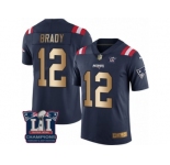 Men's Nike New England Patriots #12 Tom Brady Limited Navy Gold Rush Super Bowl LI Champions NFL Jersey