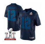 Men's Nike New England Patriots #12 Tom Brady Navy Blue Drenched Limited Super Bowl LI 51 NFL Jersey