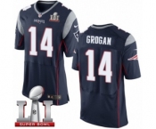 Men's Nike New England Patriots #14 Steve Grogan Elite Navy Blue Team Color Super Bowl LI 51 NFL Jersey