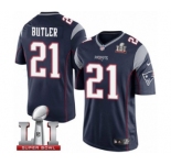 Men's Nike New England Patriots #21 Malcolm Butler Limited Navy Blue Team Color Super Bowl LI 51 NFL Jersey