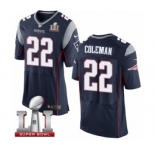 Men's Nike New England Patriots #22 Justin Coleman Elite Navy Blue Team Color Super Bowl LI 51 NFL Jersey
