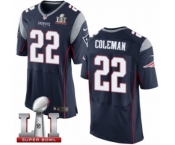 Men's Nike New England Patriots #22 Justin Coleman Elite Navy Blue Team Color Super Bowl LI 51 NFL Jersey