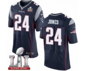 Men's Nike New England Patriots #24 Cyrus Jones Elite Navy Blue Team Color Super Bowl LI 51 NFL Jersey
