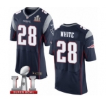 Men's Nike New England Patriots #28 James White Elite Navy Blue Team Color Super Bowl LI 51 NFL Jersey