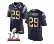 Men's Nike New England Patriots #29 LeGarrette Blount Elite Navy Gold Team Color Super Bowl LI 51 NFL Jersey
