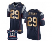 Men's Nike New England Patriots #29 LeGarrette Blount Elite Navy Gold Team Color Super Bowl LI Champions NFL Jersey