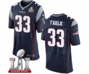 Men's Nike New England Patriots #33 Kevin Faulk Elite Navy Blue Team Color Super Bowl LI 51 NFL Jersey