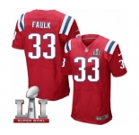 Men's Nike New England Patriots #33 Kevin Faulk Elite Red Alternate Super Bowl LI 51 NFL Jersey