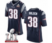 Men's Nike New England Patriots #38 Brandon Bolden Elite Navy Blue Team Color Super Bowl LI 51 NFL Jersey