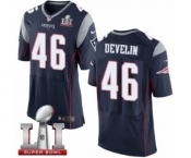 Men's Nike New England Patriots #46 James Develin Elite Navy Blue Team Color Super Bowl LI 51 NFL Jersey
