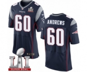 Men's Nike New England Patriots #60 David Andrews Elite Navy Blue Team Color Super Bowl LI 51 NFL Jersey