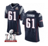 Men's Nike New England Patriots #61 Marcus Cannon Elite Navy Blue Team Color Super Bowl LI 51 NFL Jersey