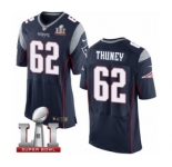 Men's Nike New England Patriots #62 Joe Thuney Elite Navy Blue Team Color Super Bowl LI 51 NFL Jersey