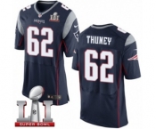 Men's Nike New England Patriots #62 Joe Thuney Elite Navy Blue Team Color Super Bowl LI 51 NFL Jersey