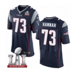 Men's Nike New England Patriots #73 John Hannah Elite Navy Blue Team Color Super Bowl LI 51 NFL Jersey