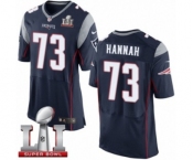 Men's Nike New England Patriots #73 John Hannah Elite Navy Blue Team Color Super Bowl LI 51 NFL Jersey
