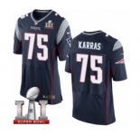 Men's Nike New England Patriots #75 Ted Karras Elite Navy Blue Team Color Super Bowl LI 51 NFL Jersey