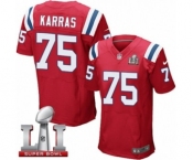 Men's Nike New England Patriots #75 Ted Karras Elite Red Alternate Super Bowl LI 51 NFL Jersey