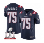 Men's Nike New England Patriots #75 Ted Karras Limited Navy Blue Rush Super Bowl LI 51 NFL Jersey