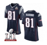 Men's Nike New England Patriots #81 Clay Harbor Elite Navy Blue Team Color Super Bowl LI 51 NFL Jersey