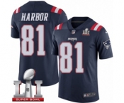Men's Nike New England Patriots #81 Clay Harbor Limited Navy Blue Rush Super Bowl LI 51 NFL Jersey
