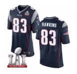 Men's Nike New England Patriots #83 Lavelle Hawkins Elite Navy Blue Team Color Super Bowl LI 51 NFL Jersey
