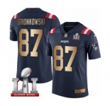 Men's Nike New England Patriots #87 Rob Gronkowski Limited Navy-Gold Rush Super Bowl LI 51 NFL Jersey
