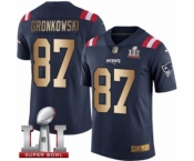 Men's Nike New England Patriots #87 Rob Gronkowski Limited Navy-Gold Rush Super Bowl LI 51 NFL Jersey