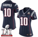 Women's Nike New England Patriots #10 Jimmy Garoppolo Elite Navy Blue Team Color Super Bowl LI 51 NFL Jersey
