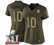 Women's Nike New England Patriots #10 Jimmy Garoppolo Limited Green Salute to Service Super Bowl LI 51 NFL Jersey