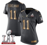 Women's Nike New England Patriots #11 Julian Edelman Limited Black-Gold Salute to Service Super Bowl LI 51 NFL Jersey