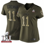 Women's Nike New England Patriots #11 Julian Edelman Limited Green Salute to Service Super Bowl LI 51 NFL Jersey