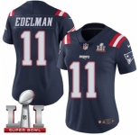 Women's Nike New England Patriots #11 Julian Edelman Limited Navy Blue Rush Super Bowl LI 51 NFL Jersey