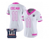 Women's Nike New England Patriots #11 Julian Edelman Limited White Pink Rush Fashion Super Bowl LI Champions NFL Jersey