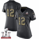 Women's Nike New England Patriots #12 Tom Brady Limited Black 2016 Salute to Service Super Bowl LI 51 NFL Jersey
