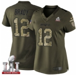 Women's Nike New England Patriots #12 Tom Brady Limited Green Salute to Service Super Bowl LI 51 NFL Jersey
