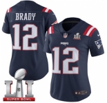Women's Nike New England Patriots #12 Tom Brady Limited Navy Blue Rush Super Bowl LI 51 NFL Jersey