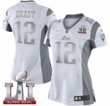 Women's Nike New England Patriots #12 Tom Brady Limited White Platinum Super Bowl LI 51 NFL Jersey