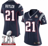 Women's Nike New England Patriots #21 Malcolm Butler Limited Navy Blue Team Color Super Bowl LI 51 NFL Jersey