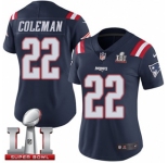 Women's Nike New England Patriots #22 Justin Coleman Limited Navy Blue Rush Super Bowl LI 51 NFL Jersey