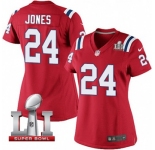 Women's Nike New England Patriots #24 Cyrus Jones Elite Red Alternate Super Bowl LI 51 NFL Jersey